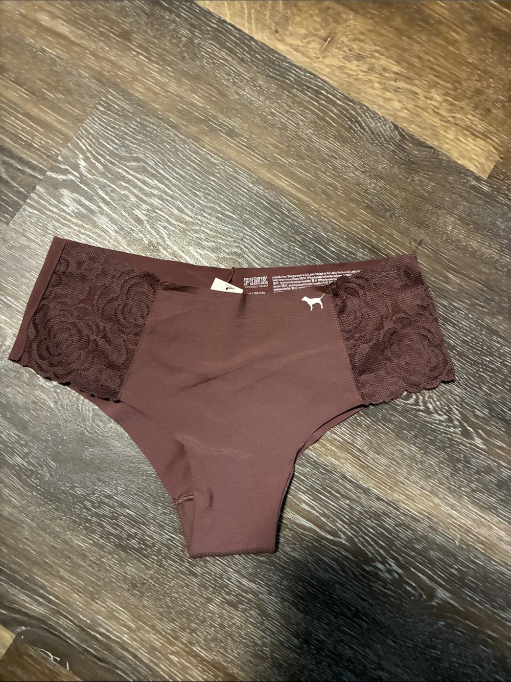 PINK Victoria's Secret Lace-Trim Hipster Panty in Deep Burgundy NWT